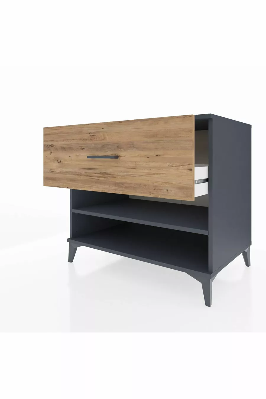 Commode Kronos à une étagère et un tiroir Anthracite-Épicéa