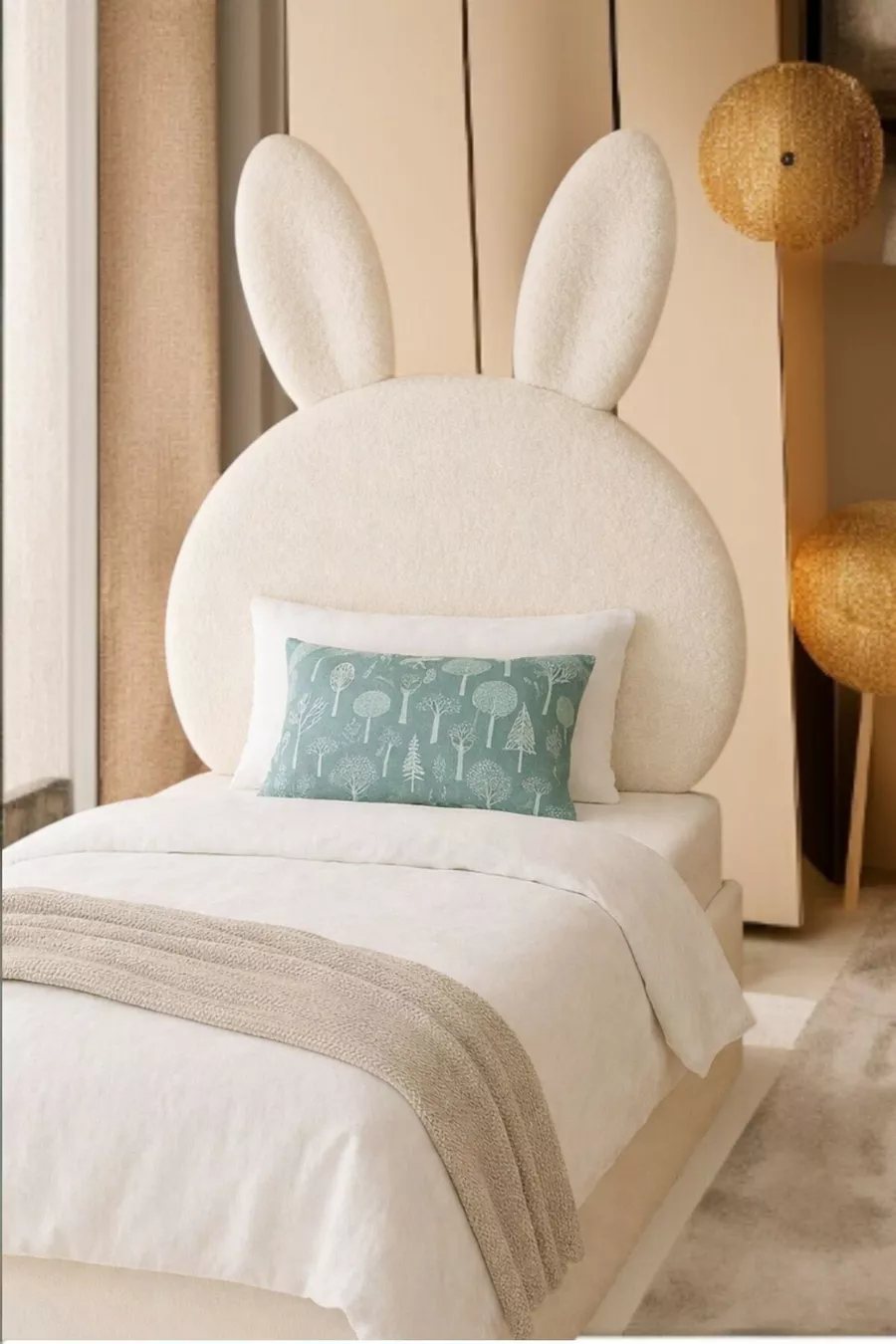 Tête de lit, peluche blanche, tête de lit simple, tête de lit en peluche de lapin