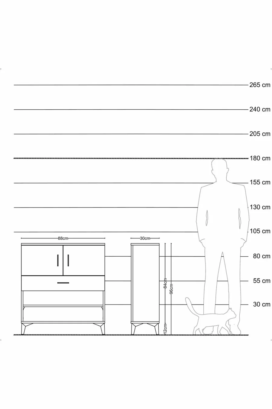 Commode Arges avec 3 étagères, 1 tiroir et 2 portes, en pin-pierre d'ardoise