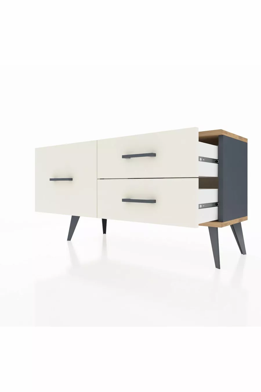 Commode Arges 3 tiroirs Anthracite-Sapin/Pierre de Lune