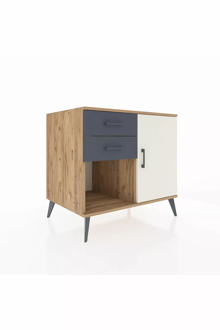Commode Kronos à une étagère, 2 tiroirs et une porte, pin-gris anthracite