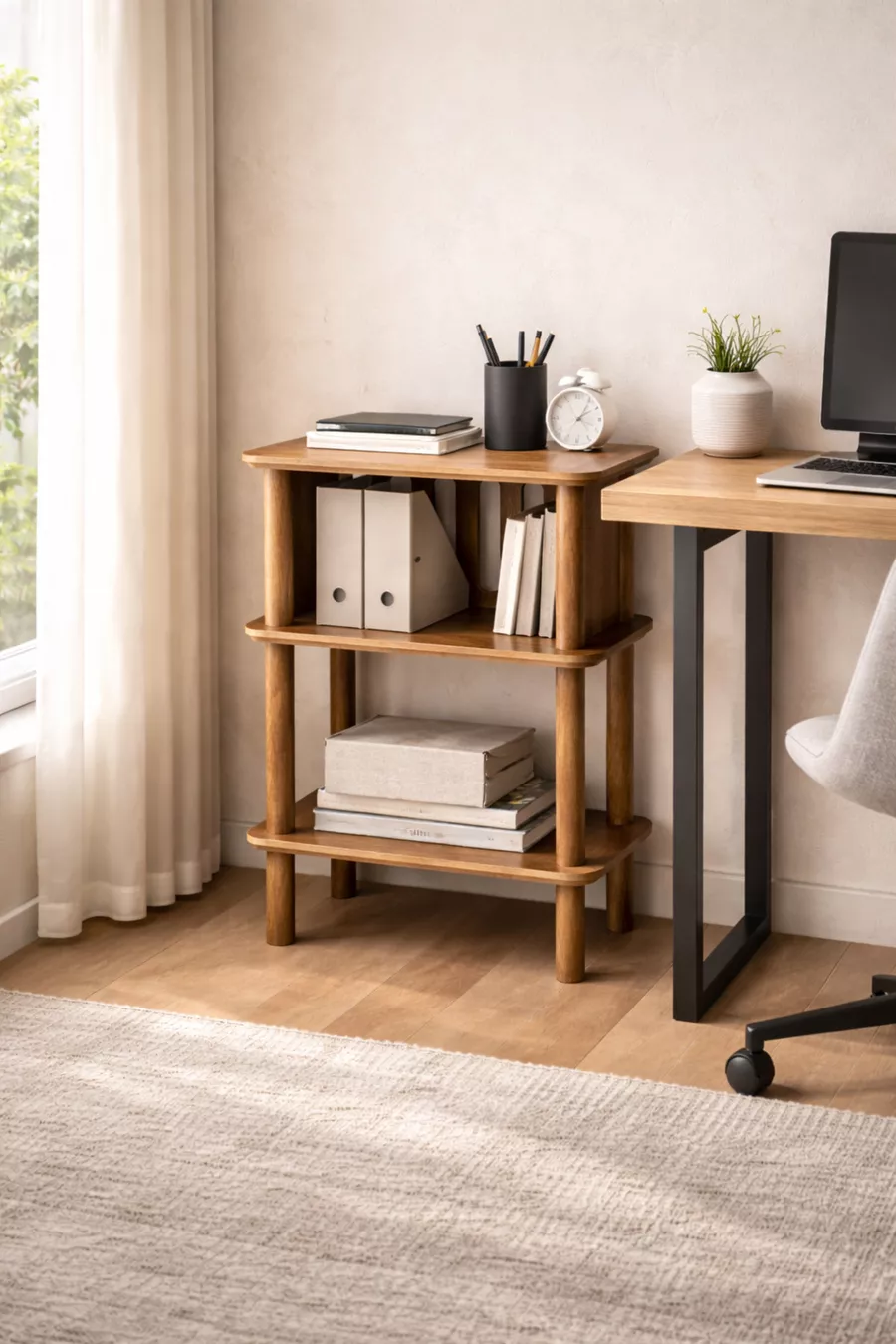 Chevet en noyer Linde Minimaliste en MDF avec pieds en bois ; Chambre à coucher - Salon - Bureau
