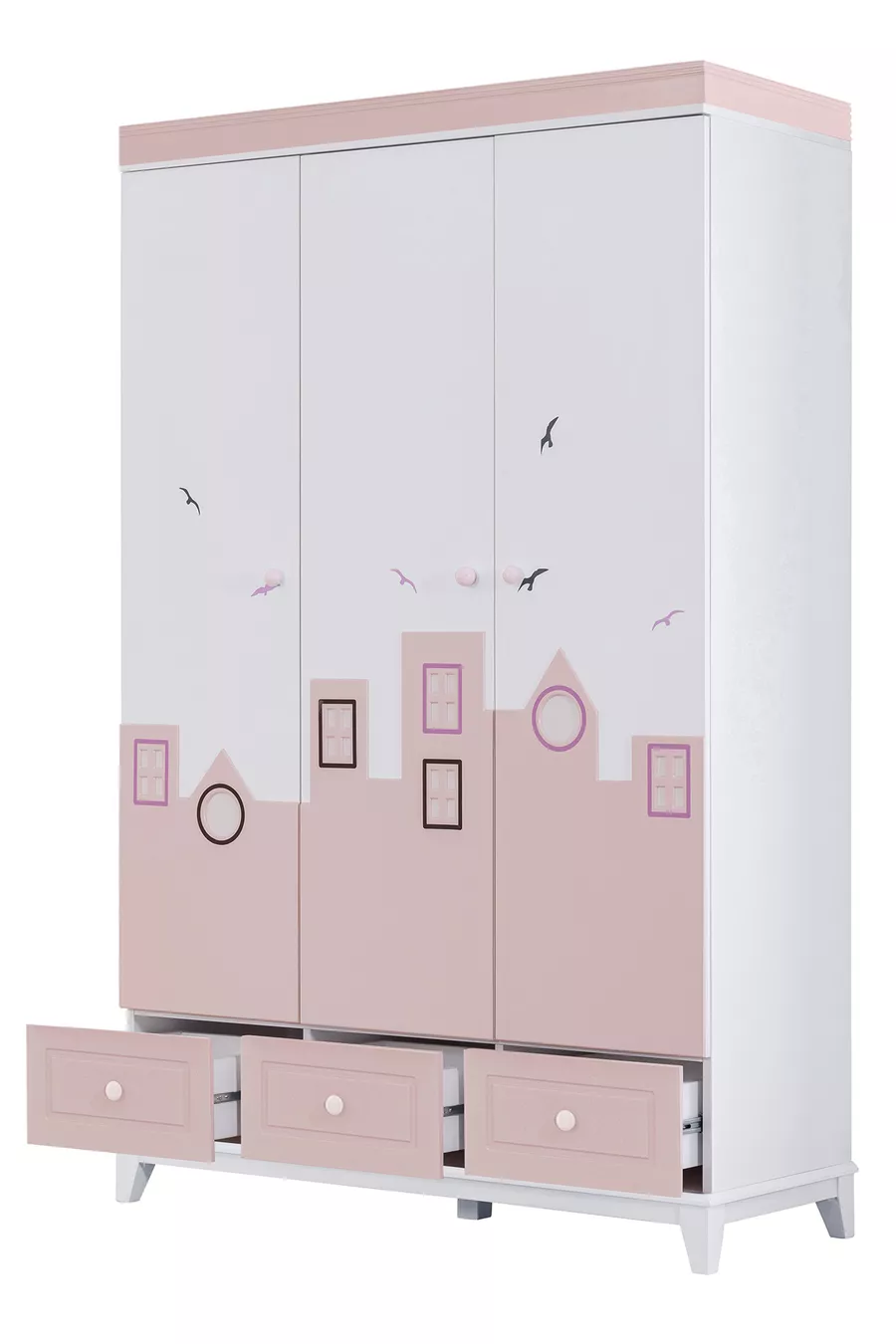 Chambre d'enfant Montessori - Armoire 3 portes City Montessori, Lit superposé - Rose