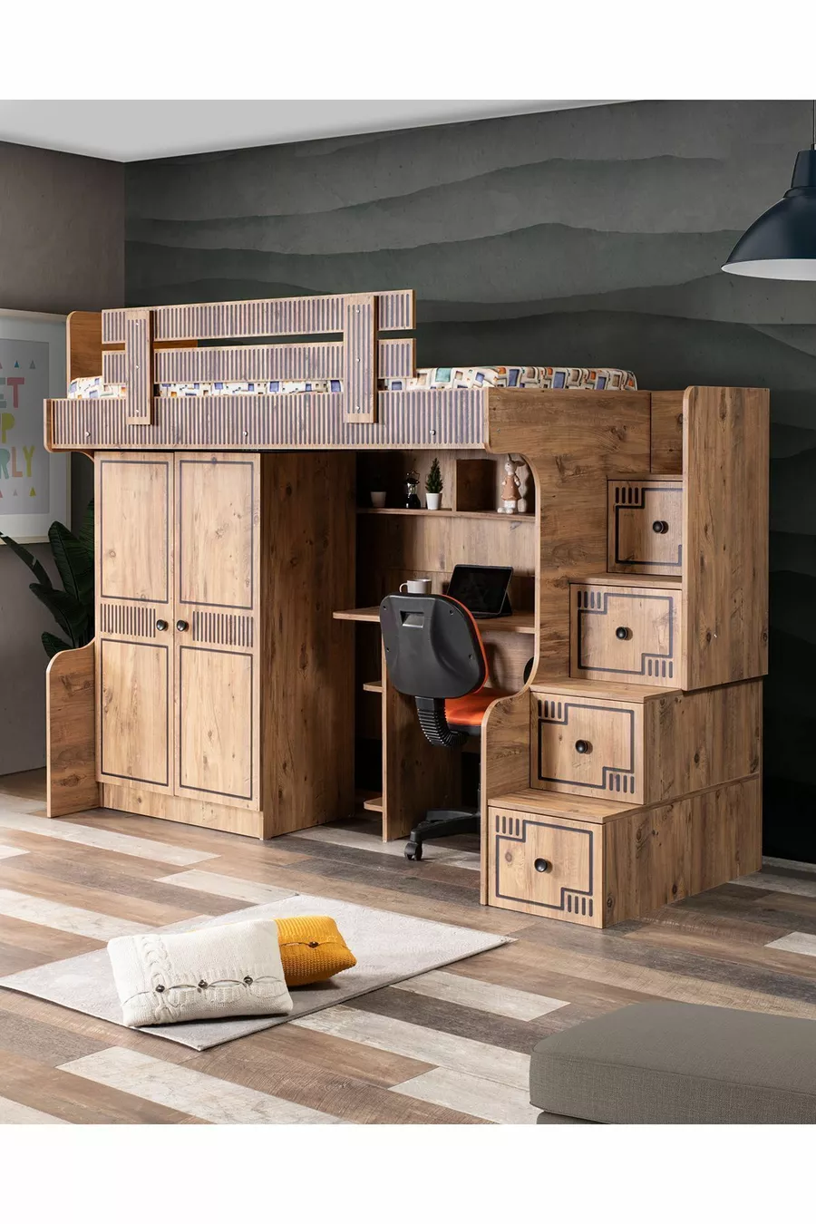 Lits superposés, Bureau avec armoire Natural Ranza 1 pièce Comfortyatak