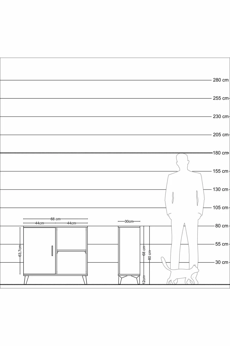 Commode Arges à 2 étagères avec 1 porte, pin-anthracite