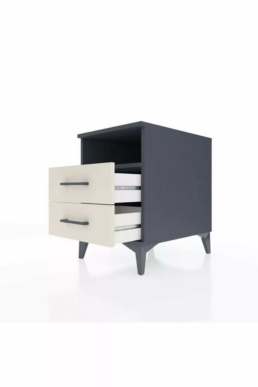 Table de chevet Kronos avec une étagère et 2 tiroirs Anthracite-Pierre de lune