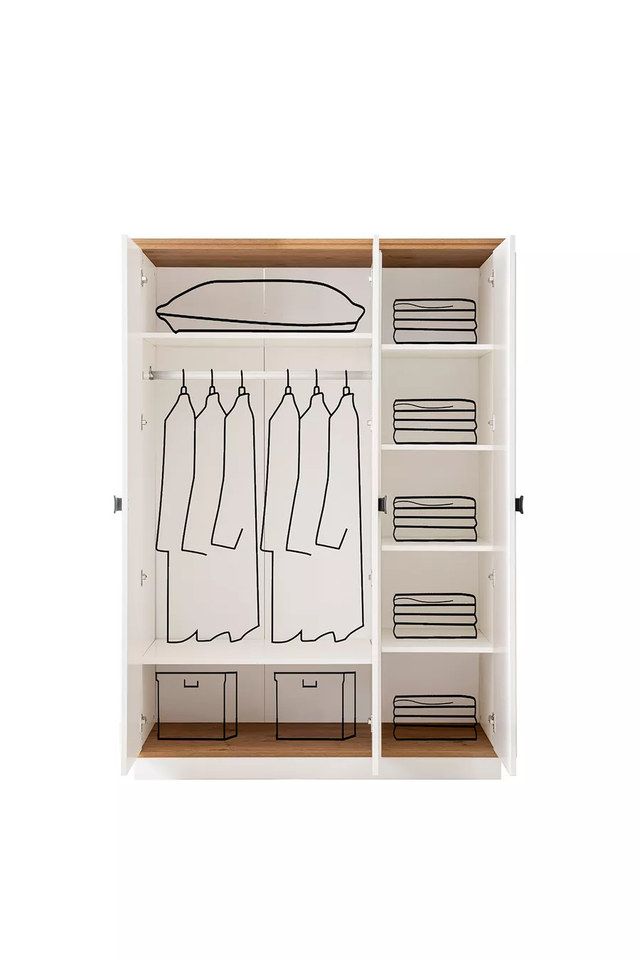 Chambre d'adolescent, Armoire Zenit à 3 portes, Lit simple avec barreaux et tiroirs, Bureau