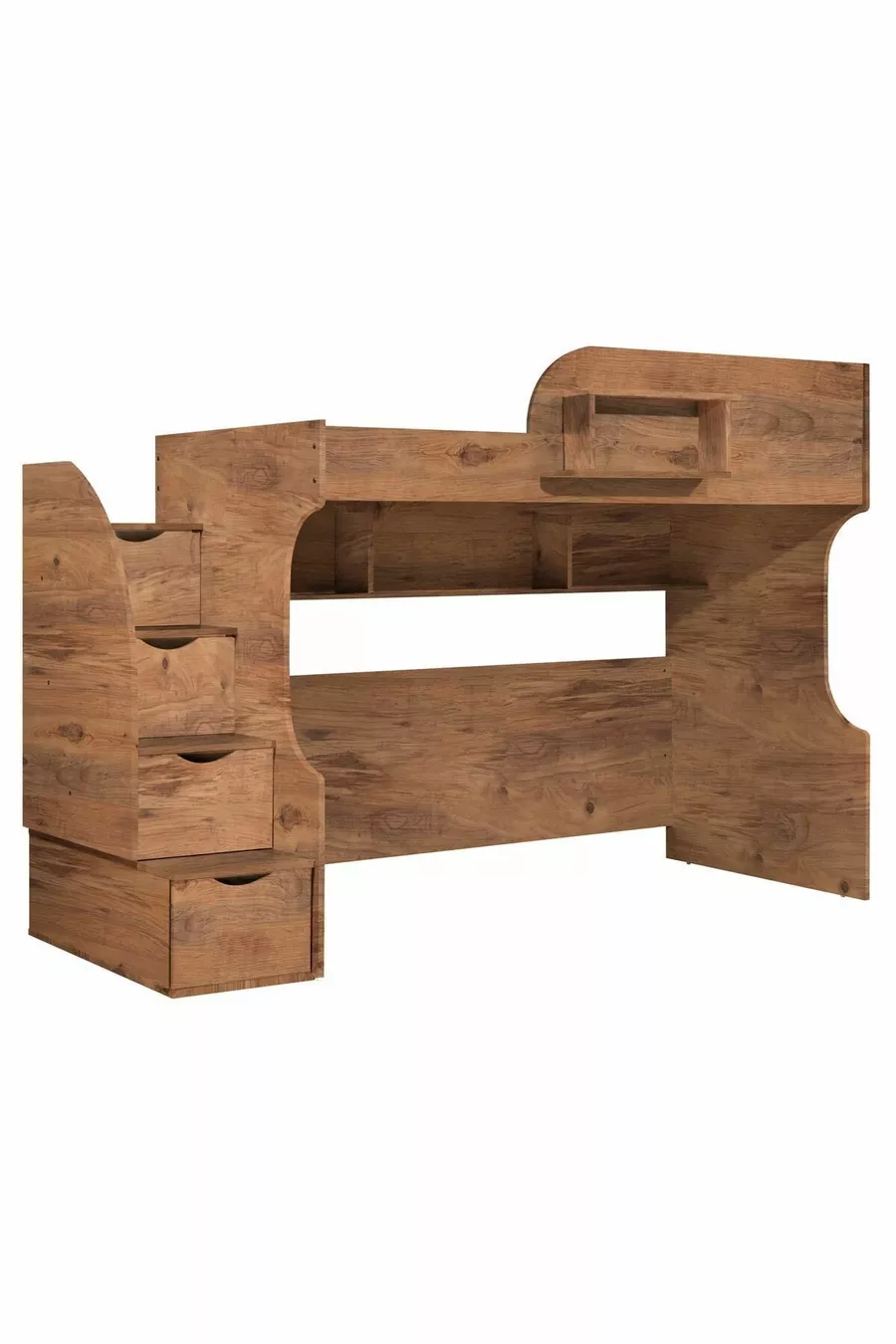 Lit superposé, Lit Aura avec bureau et armoire 3 portes, Noyer foncé