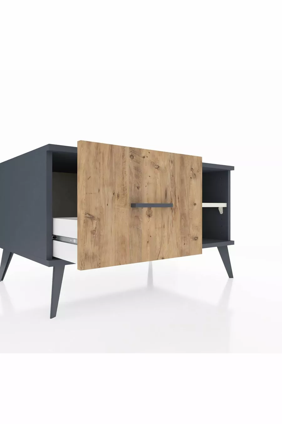 Commode Kronos à une étagère et un tiroir Anthracite-Pierre de lune/Merisiers