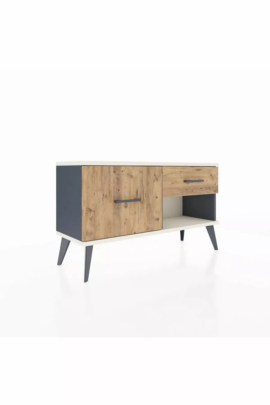 Commode Arges 2 tiroirs Anthracite-Gris pierre / Pin