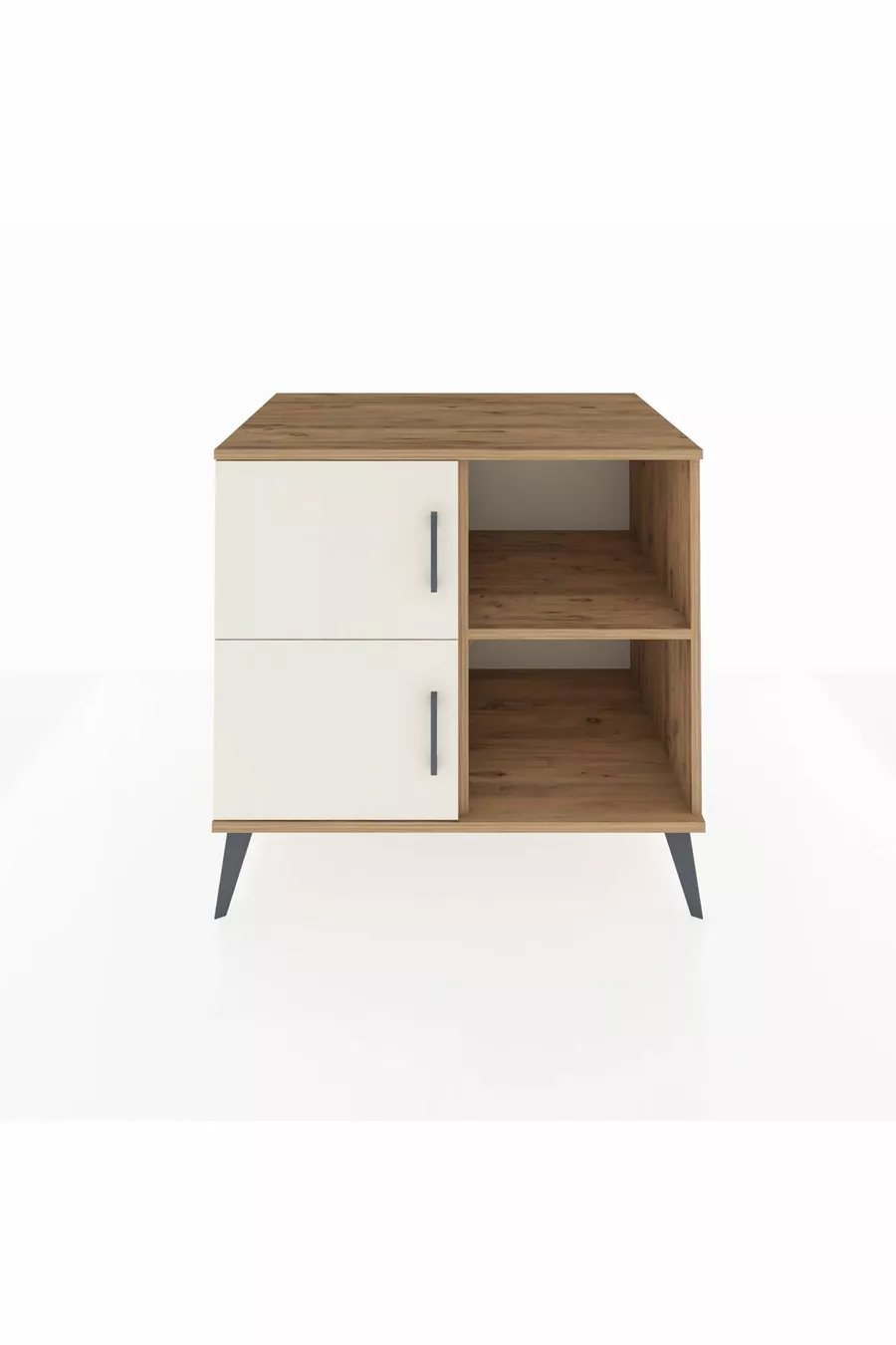 Commode Kronos à 2 étagères et 2 portes Pin-Pierre de Lune/Pin