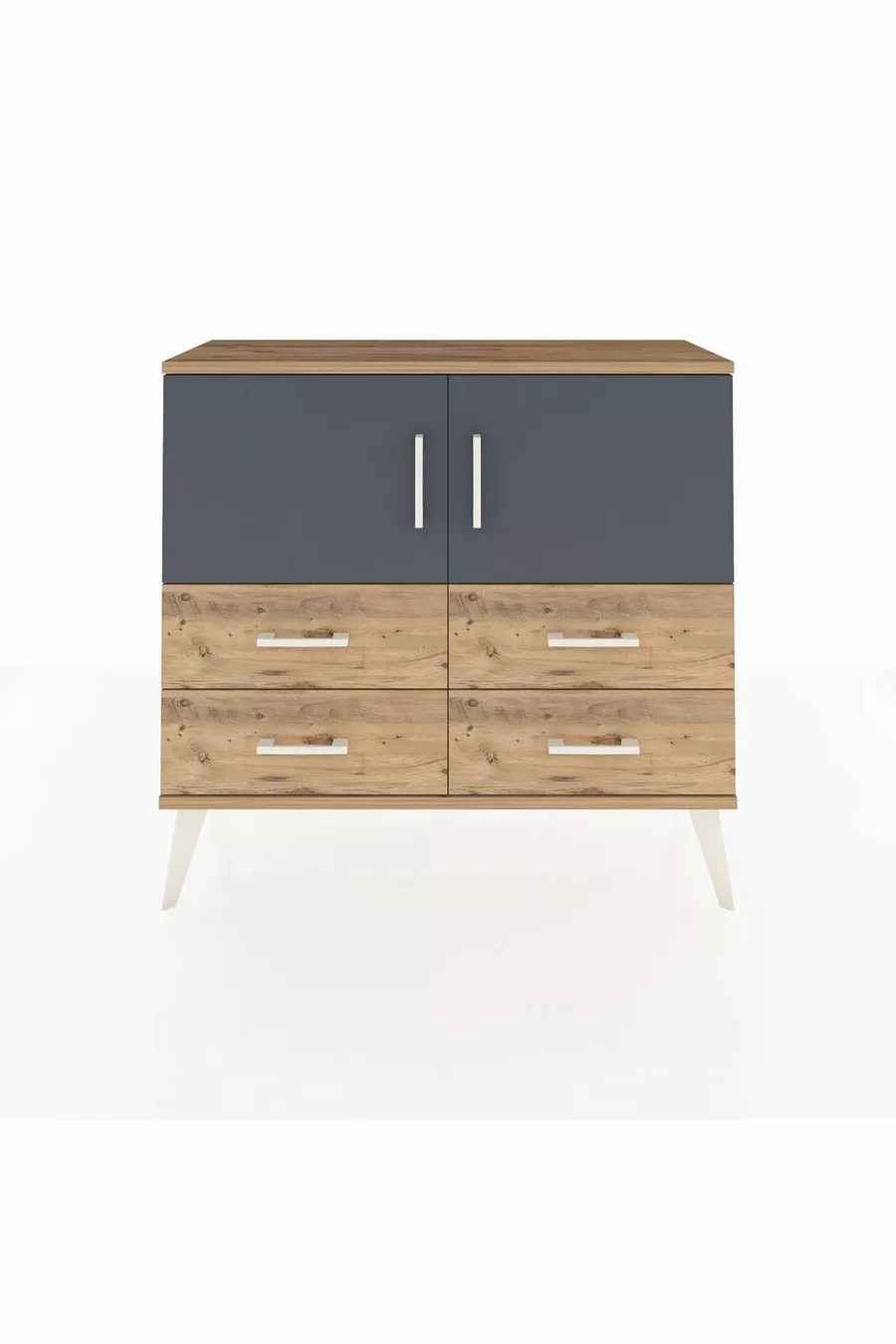 Commode Arges avec 2 étagères, 4 tiroirs et 2 portes, Pin-Anthracite/Pin