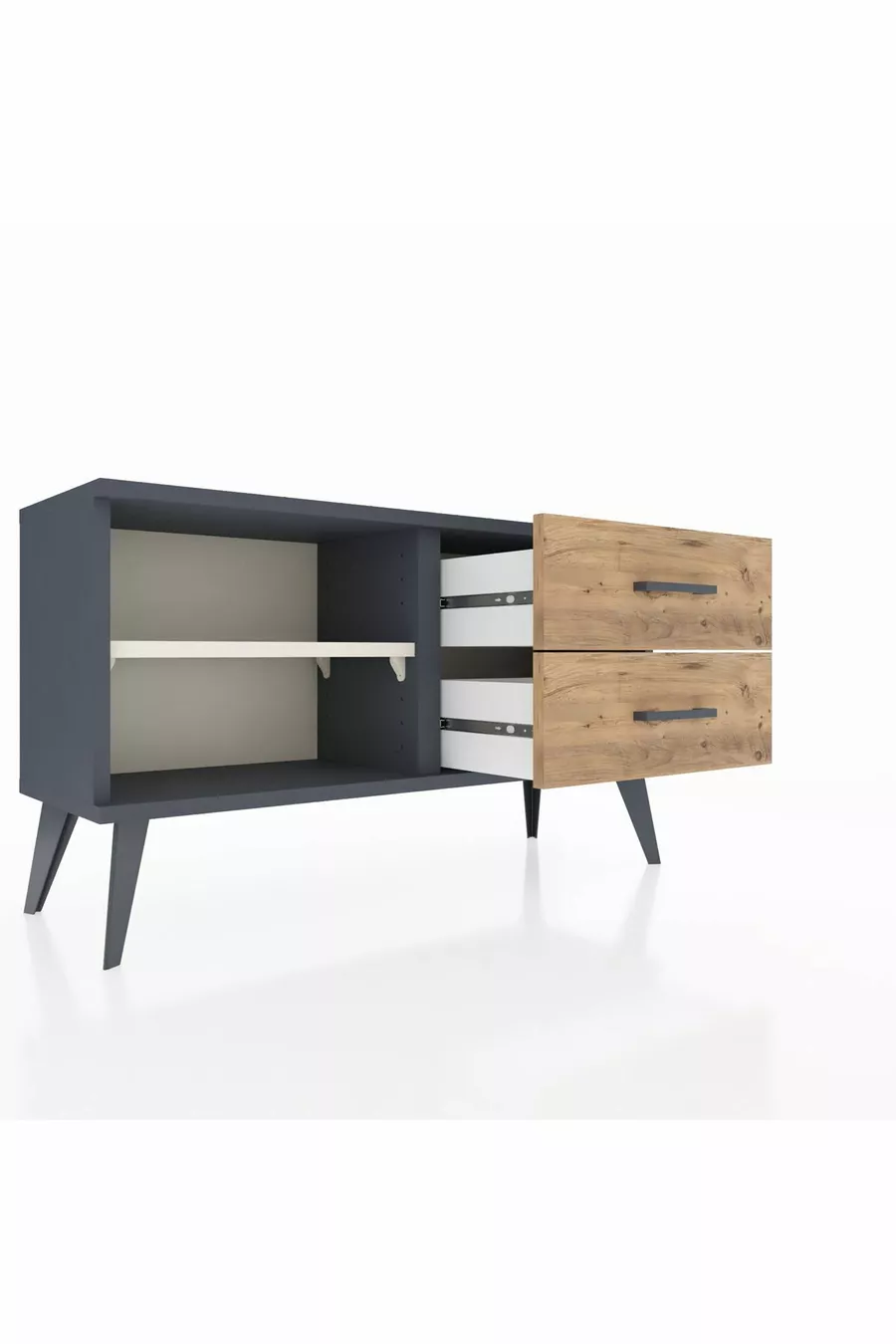 Commode Arges à une étagère et 2 tiroirs Anthracite-Pierre de lune/Merisiers