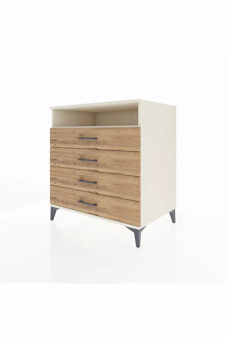 Commode Kronos avec une étagère et 4 tiroirs, Pierre de Lune - Pin