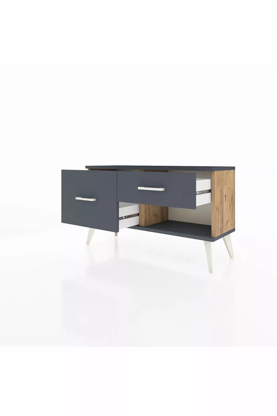 Commode Arges 2 tiroirs Pin-Anthracite