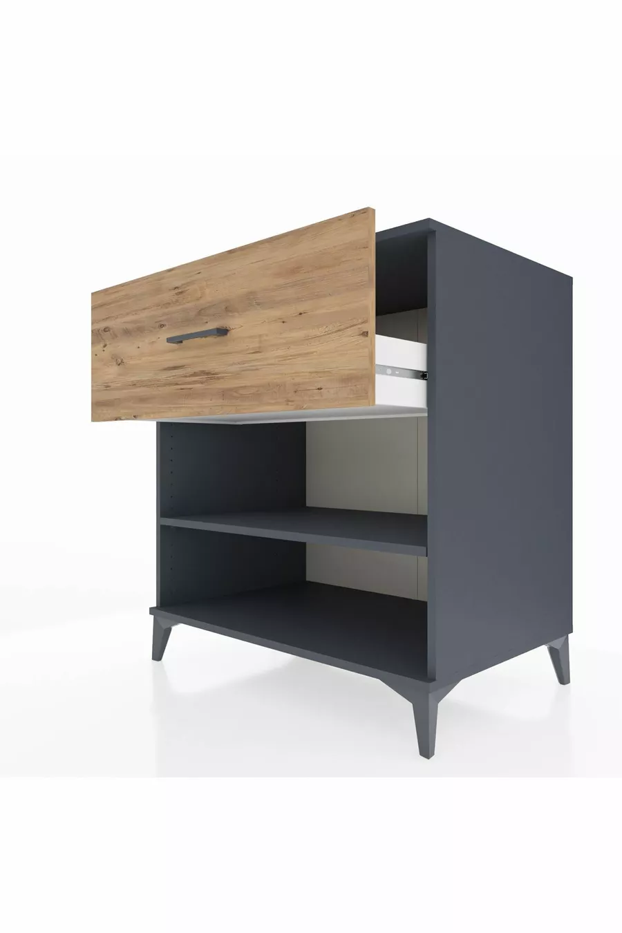 Commode Kronos à une étagère et un tiroir Anthracite-Épicéa