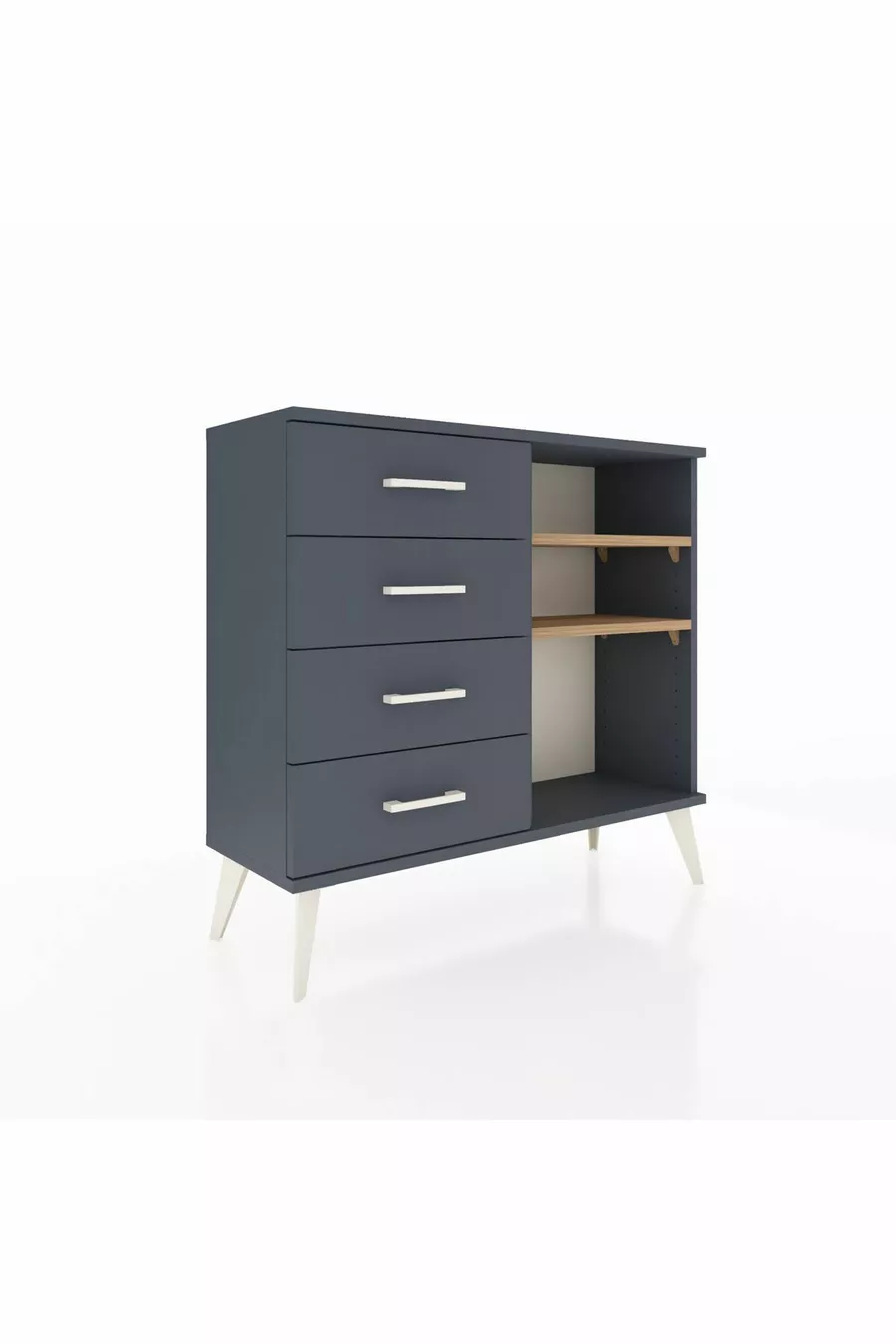 Commode Arges 2 étagères 4 tiroirs Anthracite-Sapin/Anthracite