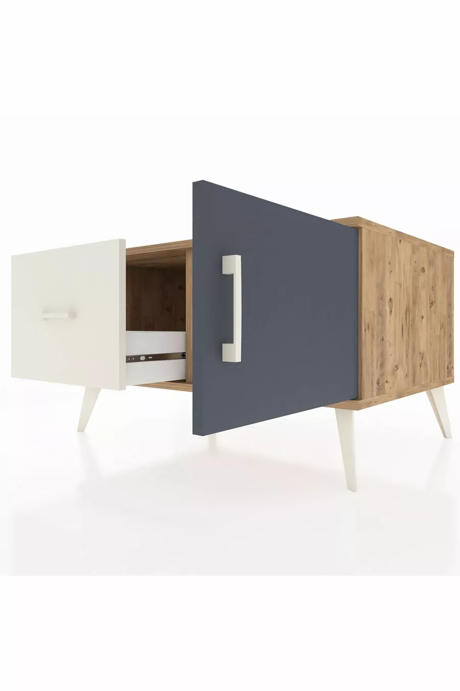 Commode Kronos avec une étagère, un tiroir et une porte, pin-anthracite/pierre de lune