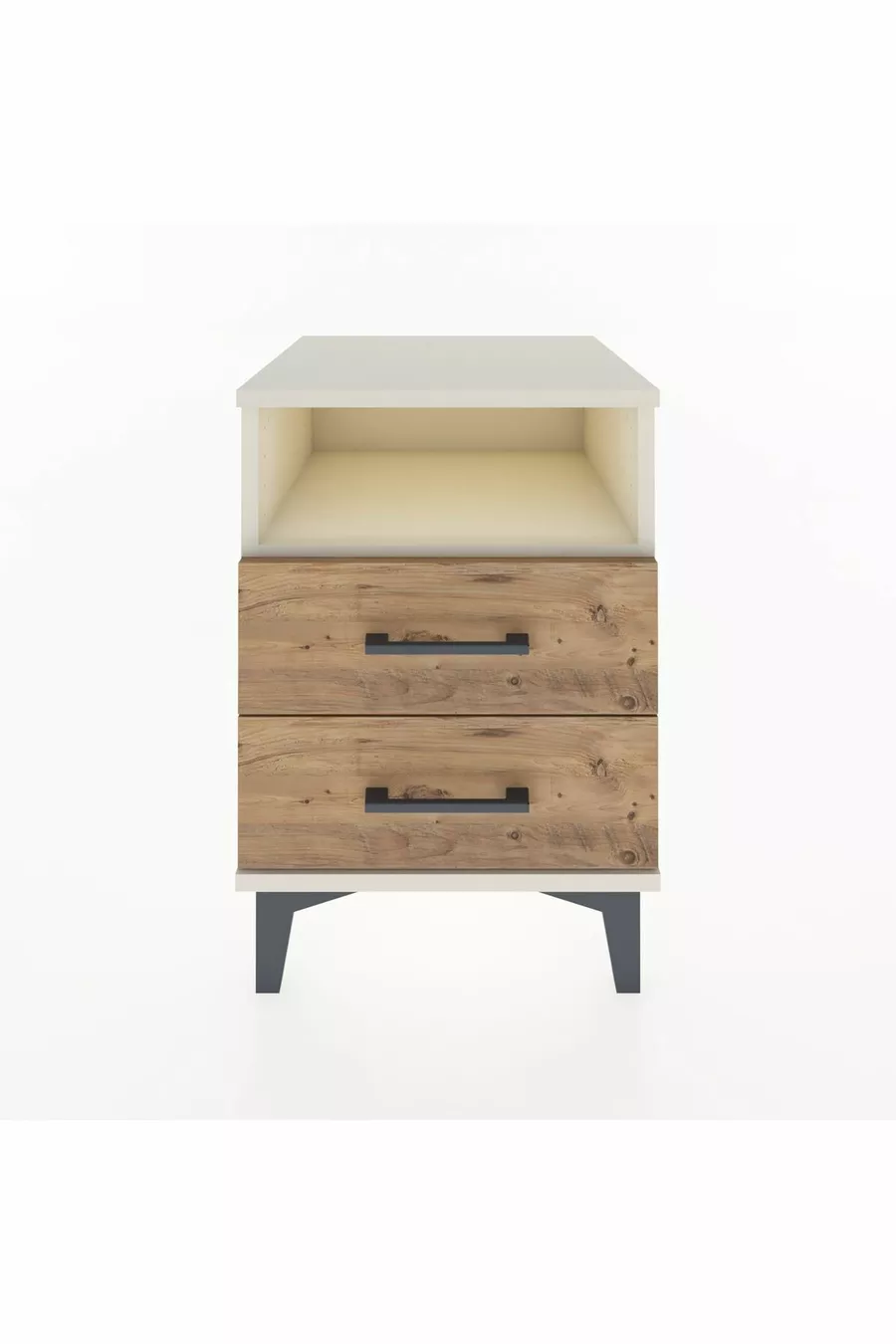 Commode Hyperion à une étagère et 2 tiroirs, Pierre de lune-Pin
