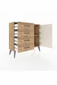 Commode Arges avec une seule étagère, 4 tiroirs et 2 portes, Pin-Pierre d'argile/Pin