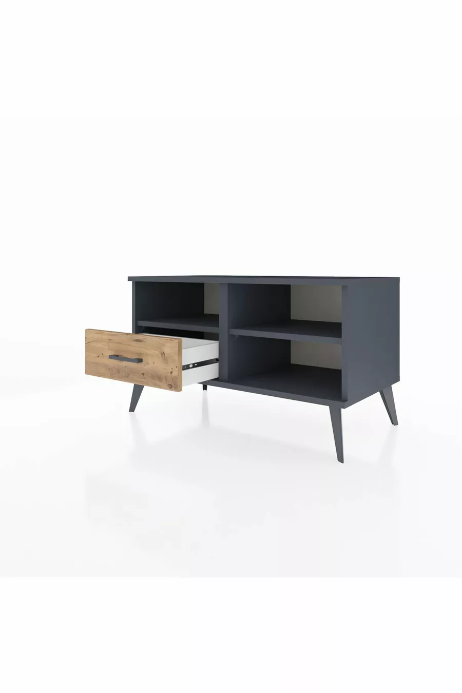 Commode Hyperion 2 étagères avec un tiroir Anthracite-Anthracite/Merisiers