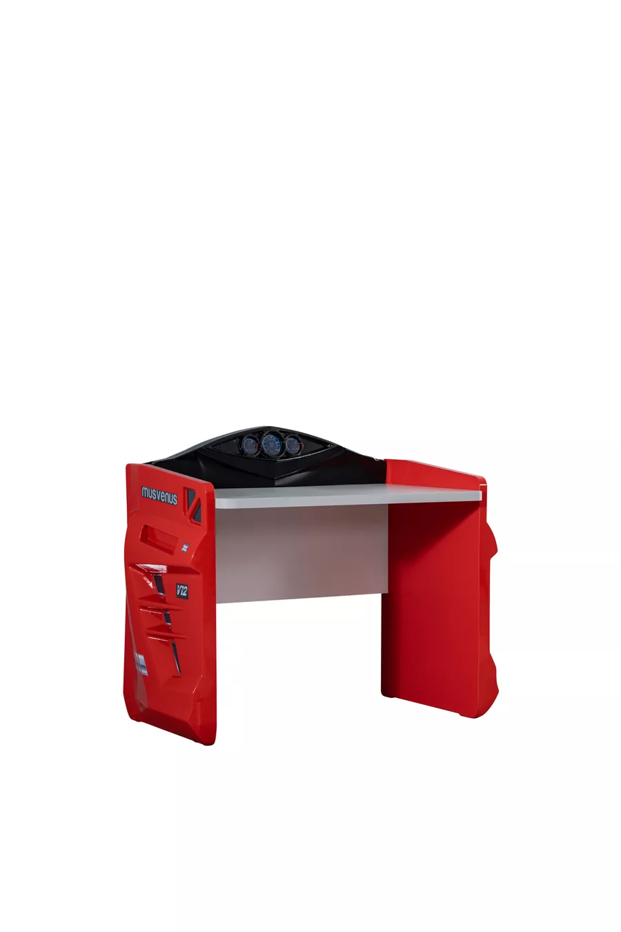 Chambre d'enfant - Lit avec Voiture Jaguar, Armoire 3 Portes Sports, Bureau, Commode, Bibliothèque - Rouge