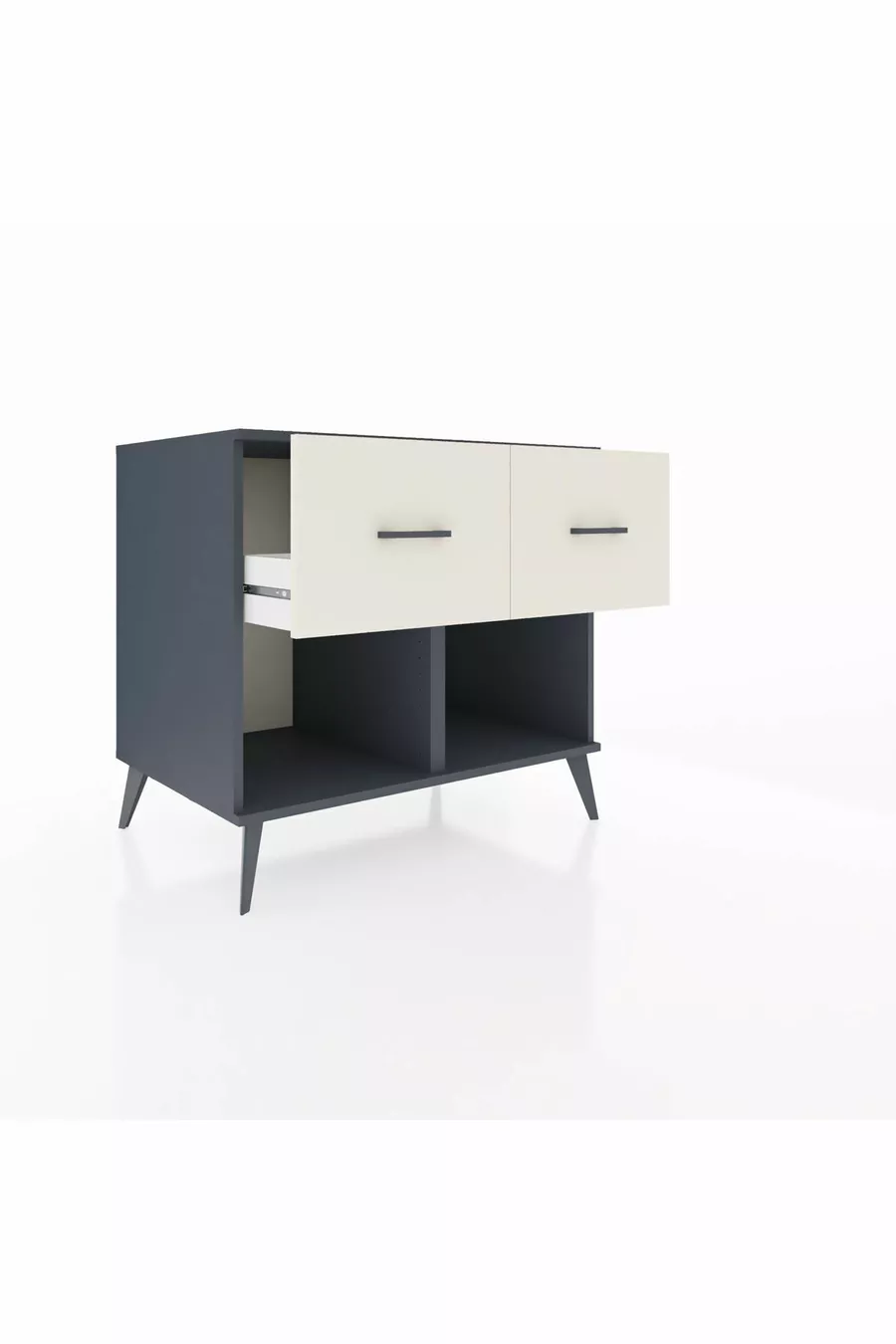 Commode Kronos 2 tiroirs Anthracite-Sapin/Pierre de lune