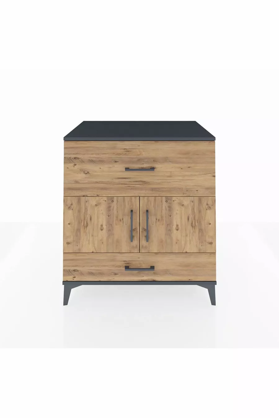 Commode Kronos avec une étagère, 2 tiroirs et 2 portes, anthracite-pin