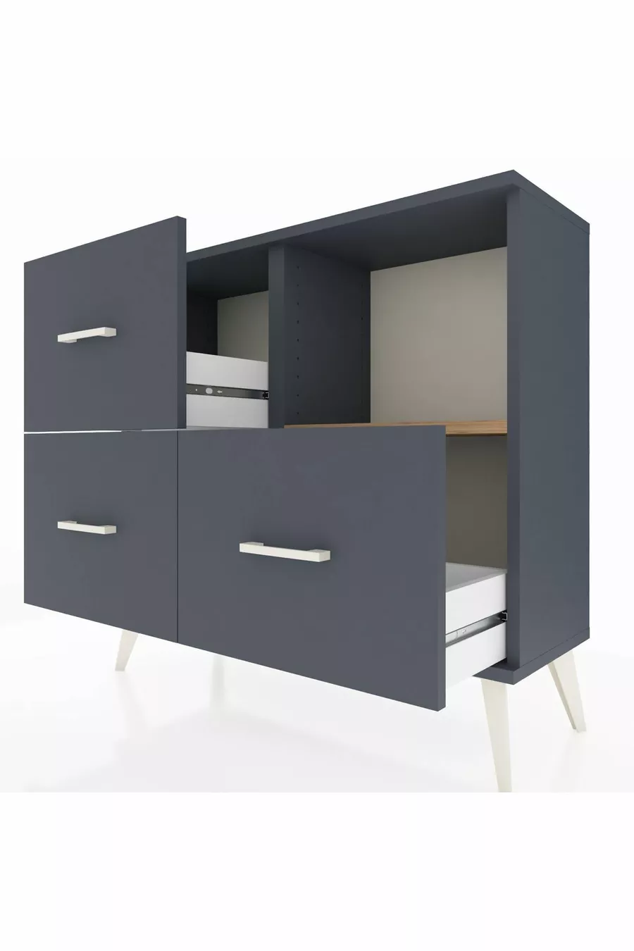 Commode Arges à une étagère et 3 tiroirs Anthracite-Sapin/Anthracite