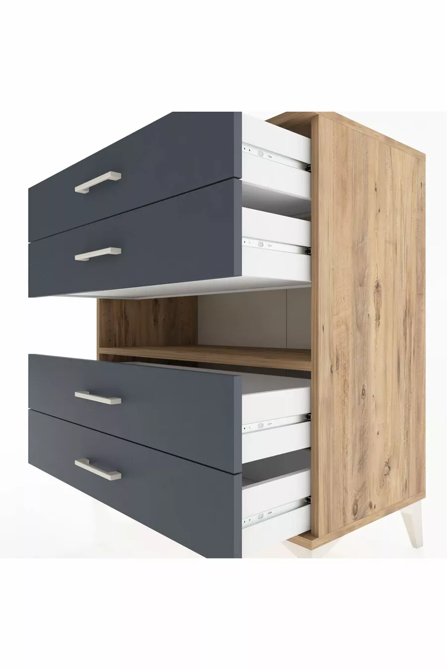 Commode Hyperion à un seul étagère et 4 tiroirs Pin-Anthracite
