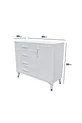 Commode moderne à 4 tiroirs avec volets et 1 porte, design moderne, porte en MDF, blanc argenté