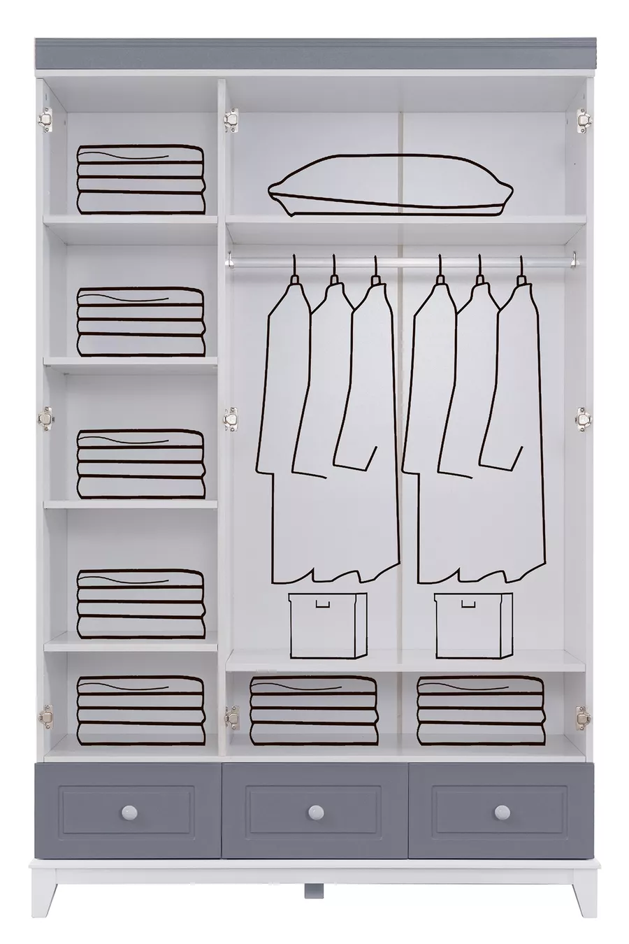 Chambre d'enfant Montessori - Armoire 3 portes City Montessori, Lit superposé avec tiroir - Gris