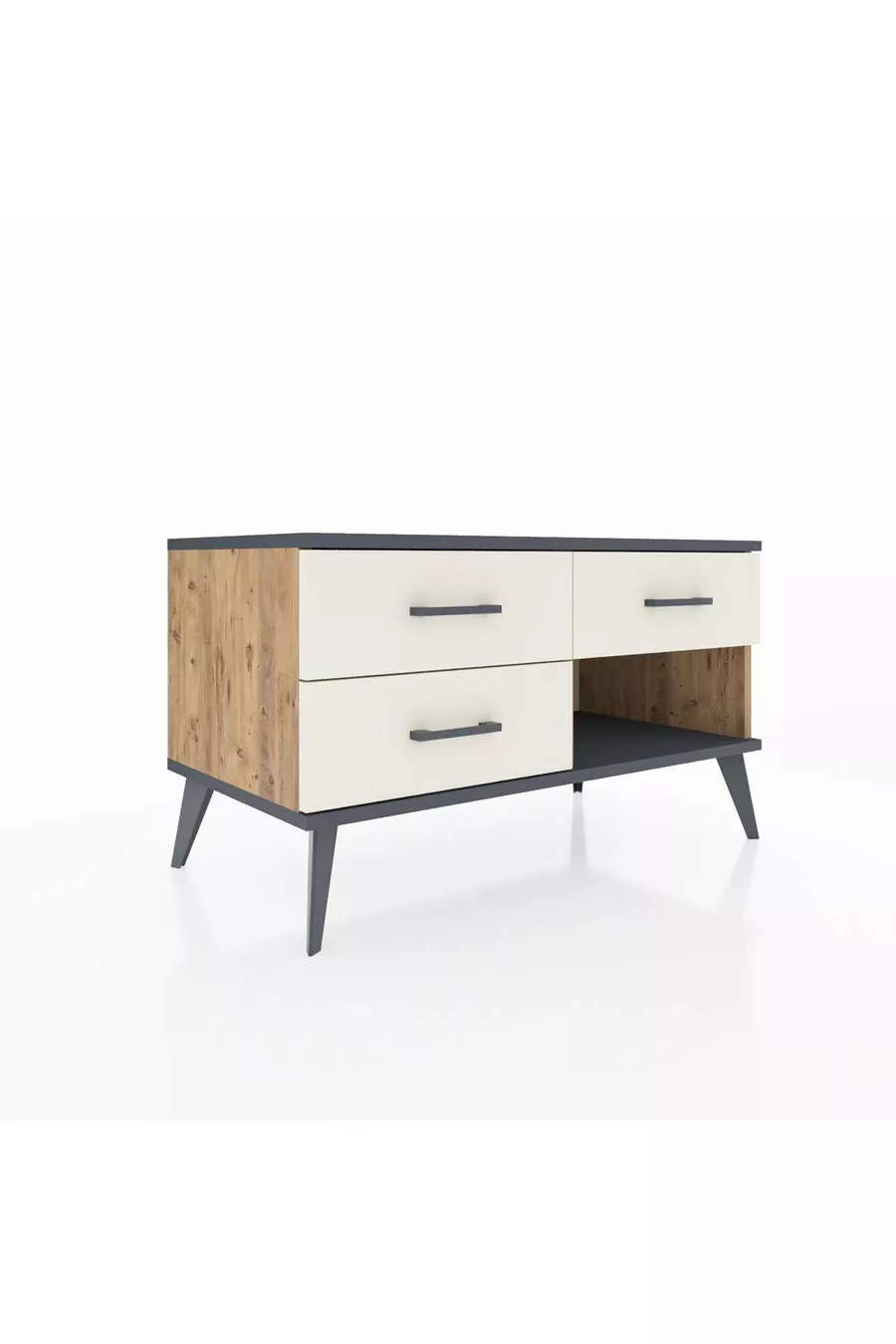 Commode Hyperion 3 tiroirs Pin-Anthracite/Gris pierre