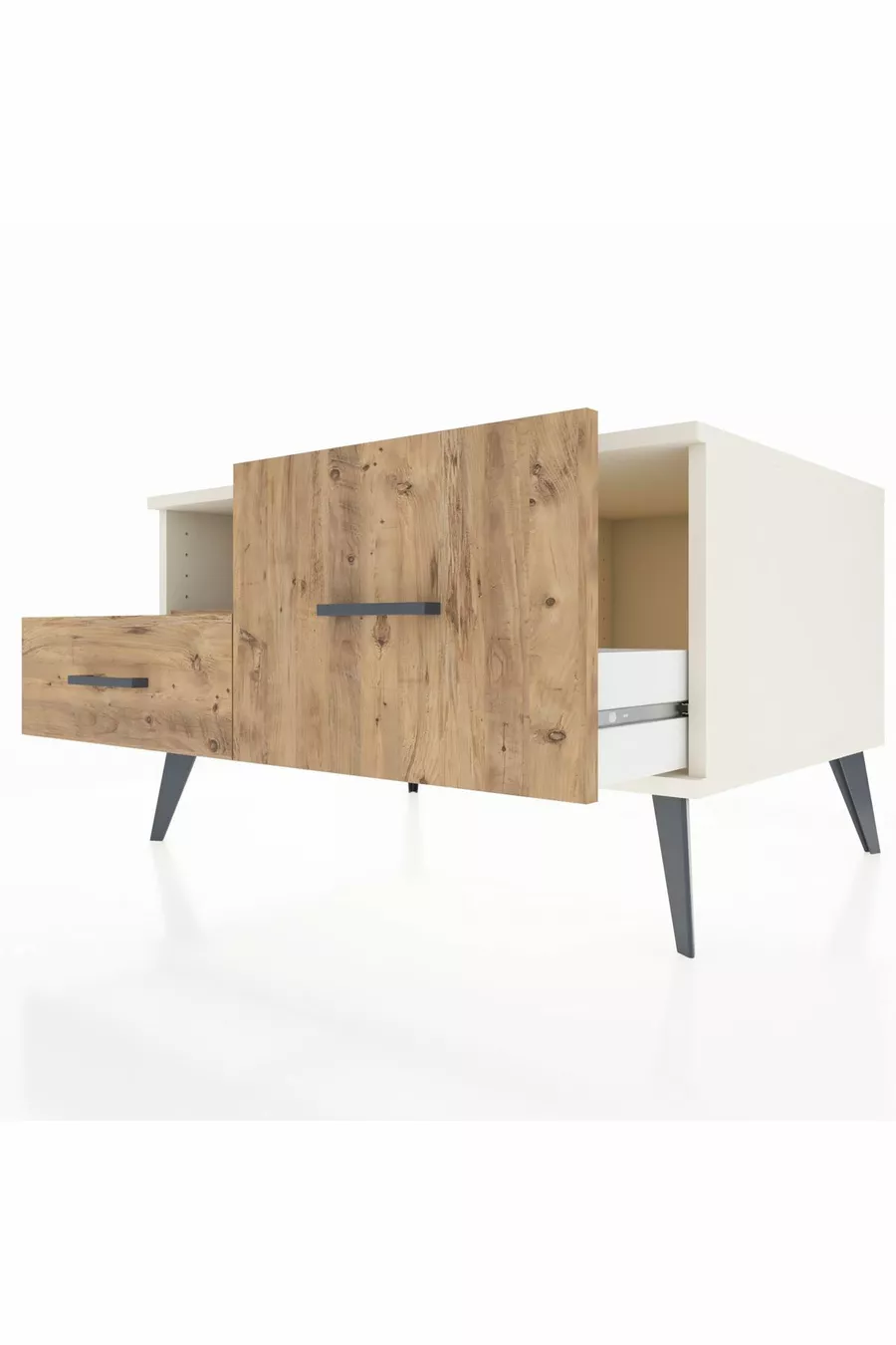 Commode Kronos avec une étagère et 2 tiroirs, Pierre de Lune - Pin