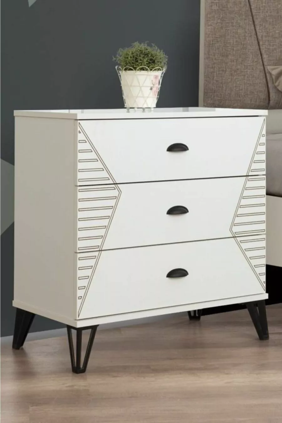 Chambre d'enfant Safir - Armoire 3 portes, Lit, Table de chevet, Commode, Bureau