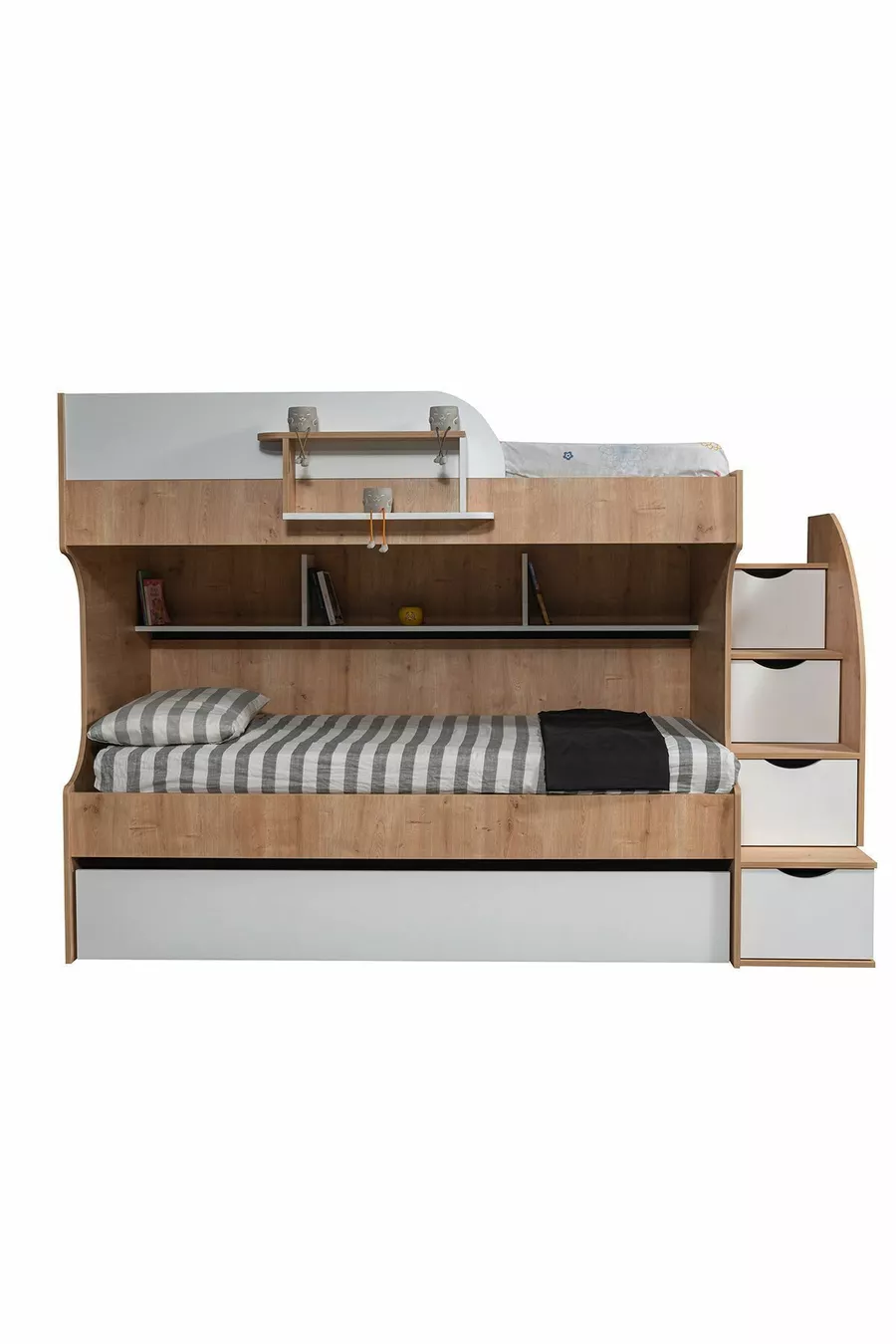 Lits superposés, Lit superposé avec tiroirs Aura - Armoire 3 portes - Chêne Saphir