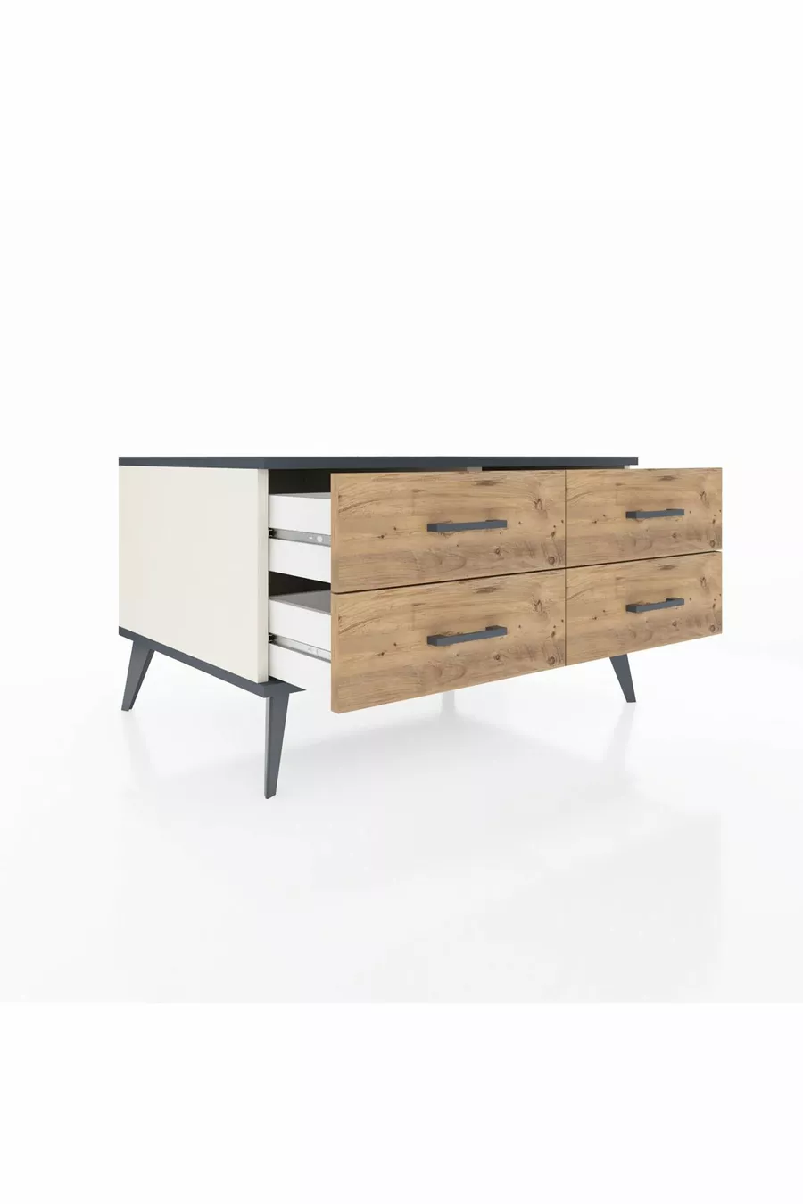 Commode Kronos 4 étagères Pierre de Lune-Anthracite/Pin