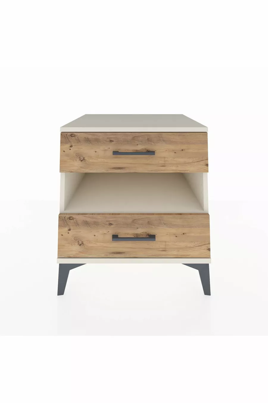 Table de chevet Kronos avec une étagère et 2 tiroirs, Aïtos-Pin