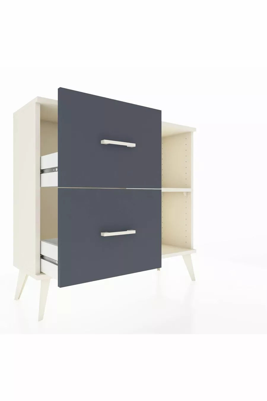 Commode Arges à une étagère et 2 tiroirs, en pierre de lune/Métal anthracite