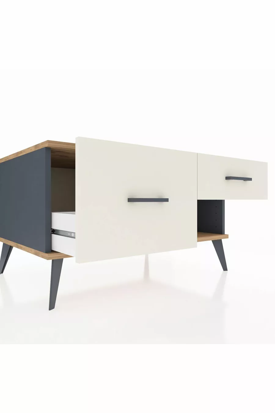 Commode Kronos 2 tiroirs Anthracite-Sapin/Pierre de lune