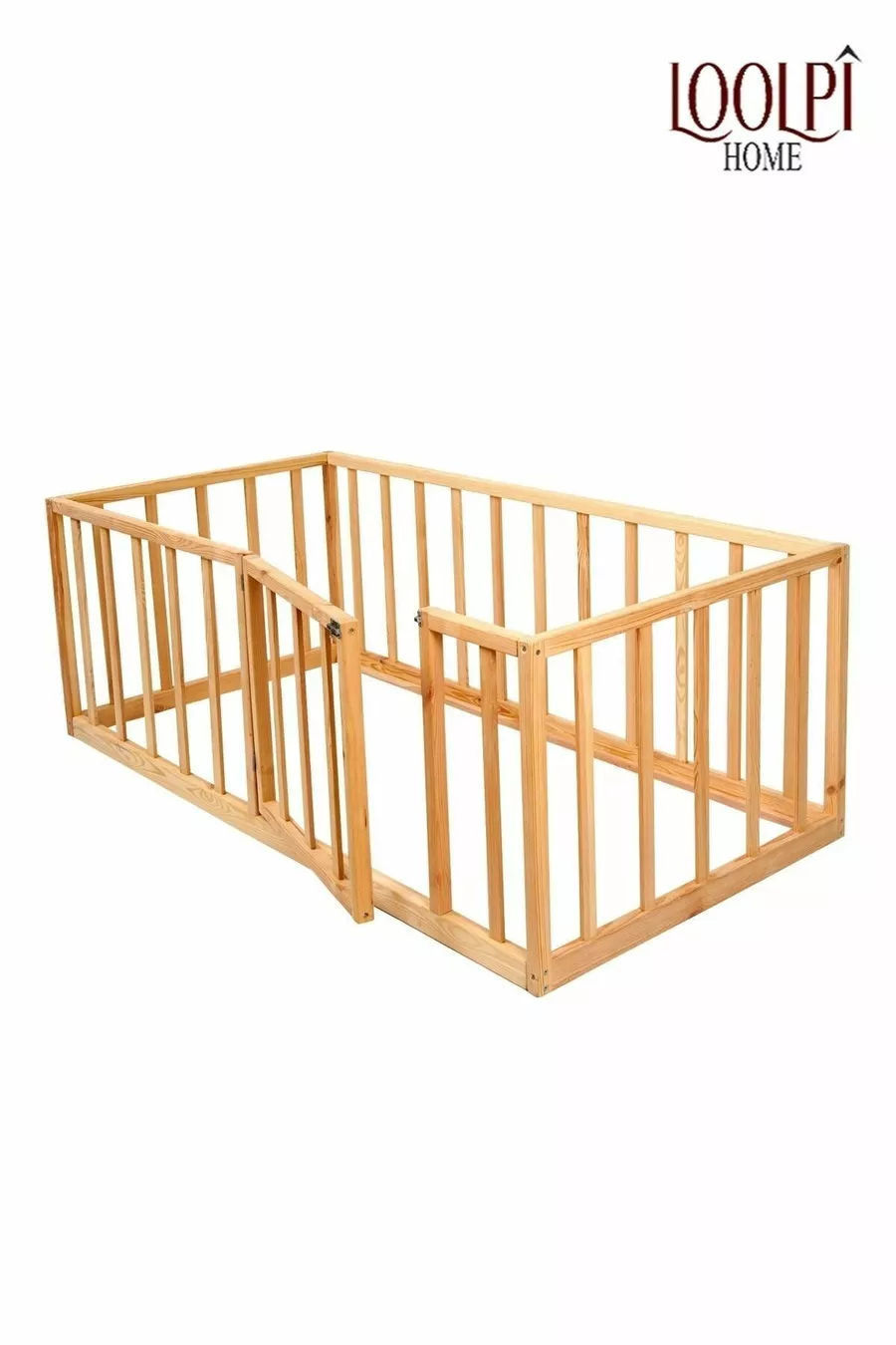 Lit Montessori pour bébé et enfant unisexe en bois avec barrière de sécurité et porte, parc-lit  Cm