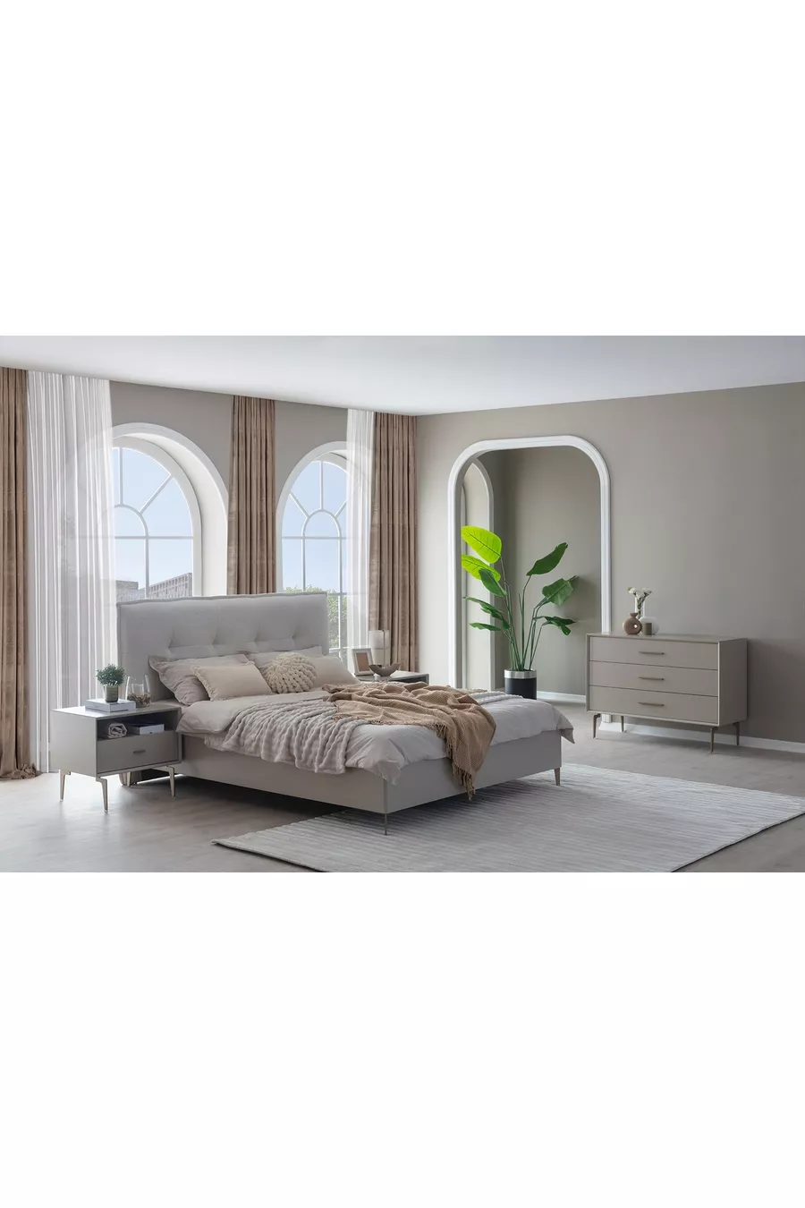 ENSEMBLE DE CHAMBRE À COUCHER PANDOR NOX, CRÈME