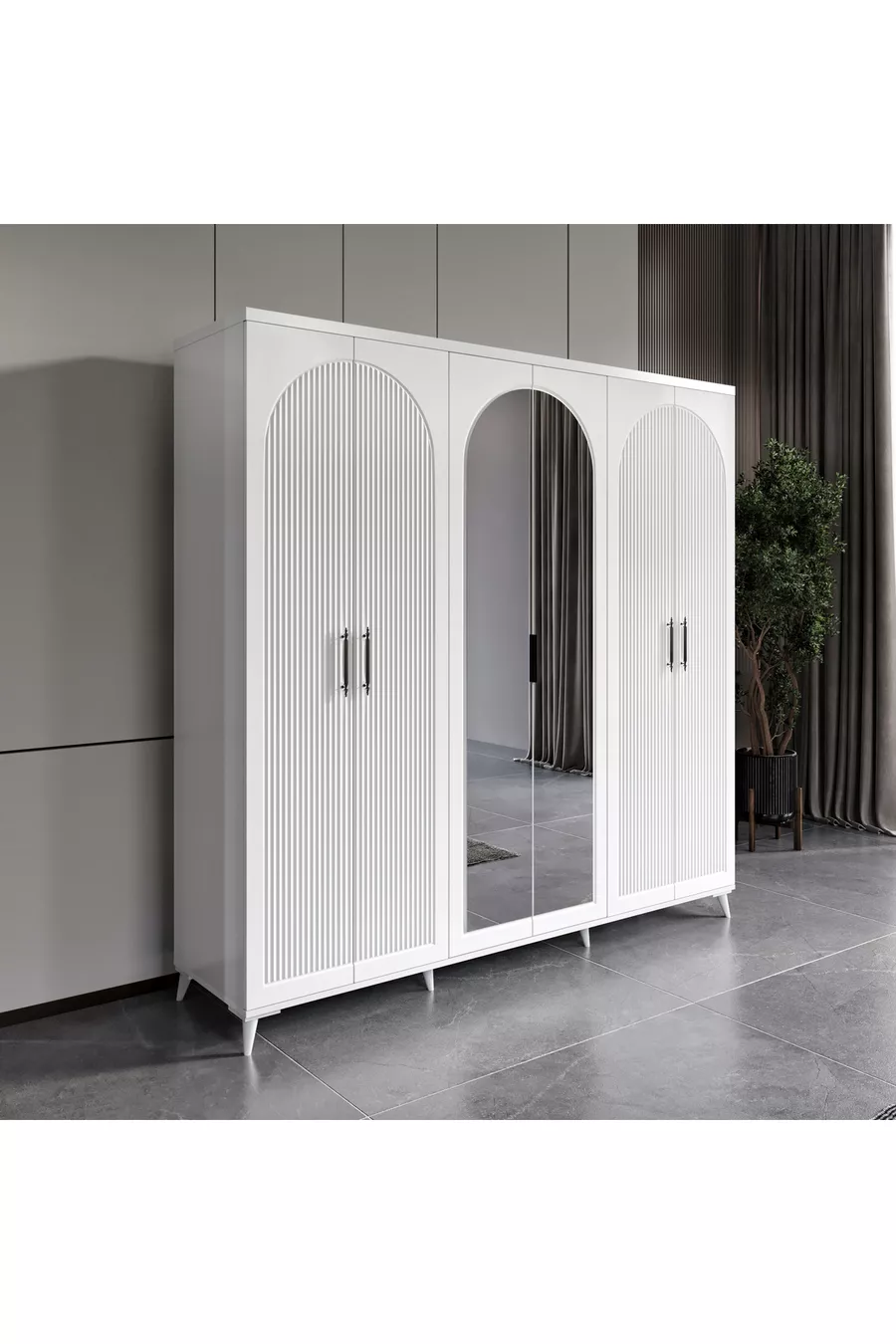 - Montage gratuit - Ensemble complet de chambre à coucher en MDF blanc Oslo à 6 portes