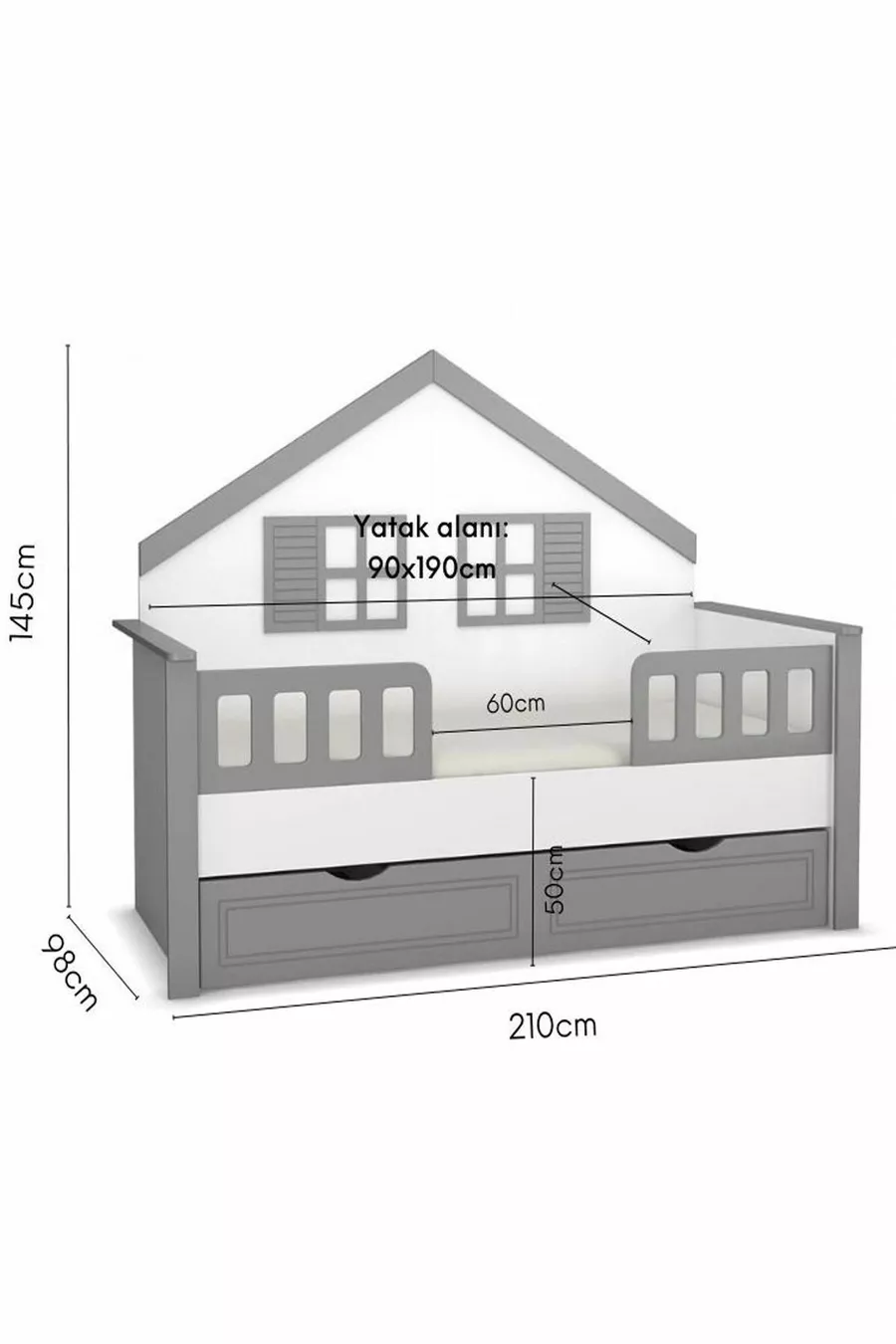 % Lit Montessori pour enfants en MDF avec tiroirs, gris