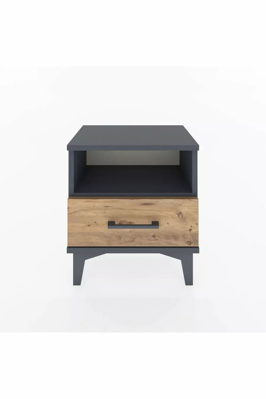 Table de chevet Arges à une étagère et un tiroir, anthracite-pin