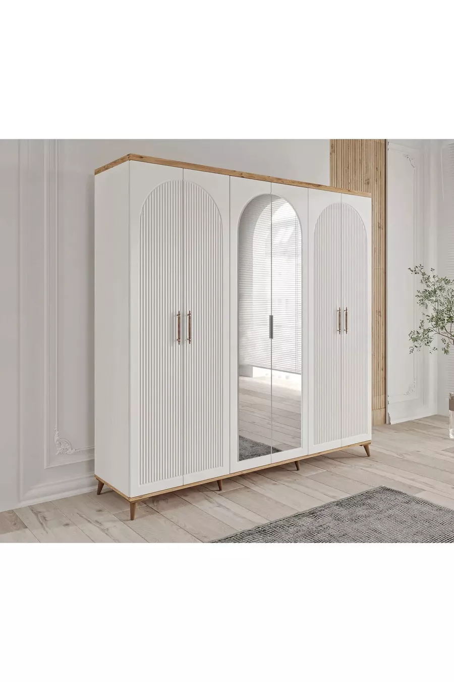 Montage Gratuit - Chambre à Coucher Complète en MDF Nevada avec 6 Portes