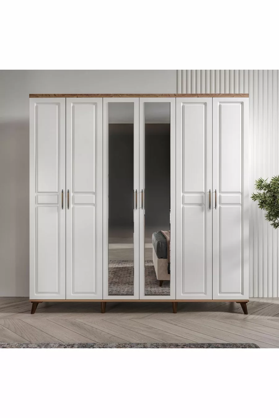 Ensemble de chambre à coucher complet en MDF Sport avec 6 portes, pin atlantic-blanc (avec sommier)