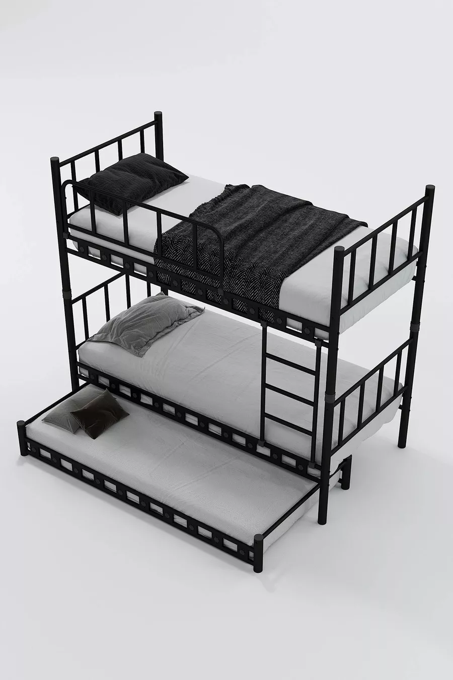 Chambre d'enfant pour jeunes avec lits superposés et lit métallique Zambak Yavrulu Noir