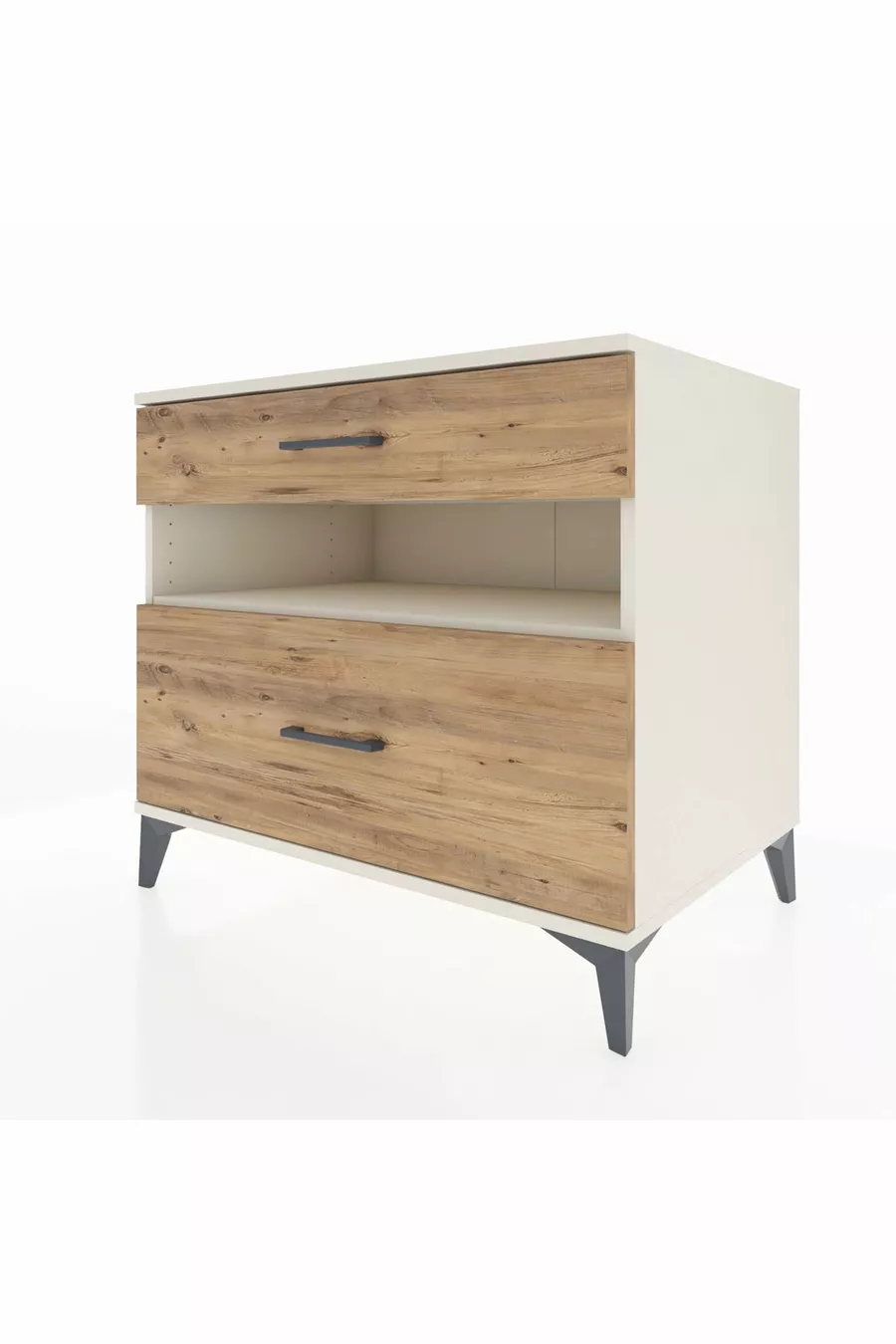 Commode Kronos avec une étagère et 2 tiroirs, Pierre de Lune-Pin