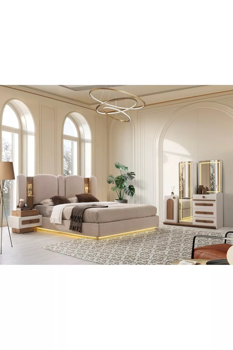 ENSEMBLE DE CHAMBRE À COUCHER LED SUR SOCLE MDF AVEC DÔME